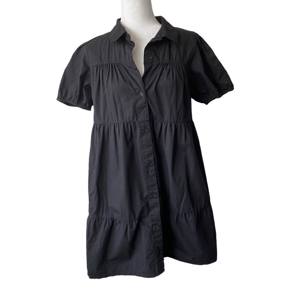 Derek Heart Black Cotton Maternity Dress Baby Doll Short Sleeve SZ L